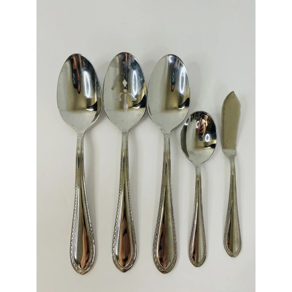 Set Of 5 Mikasa Sinclair-Belvedere Serving Spoons Sugar Butter Knife